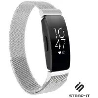 Strap-it Milanees Smartwatch bandje - Geschikt voor Fitbit Inspire / Inspire HR / Inspire 2 Milanese band - zilver - Horlogeband / Polsband / Armband - Maat: Maat L
