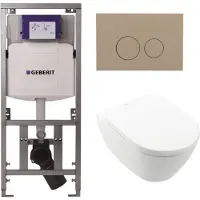 Villeroy & Boch Villeroy Boch Subway 2.0 DirectFlush Toiletset - geberit reservoir - bedieningsplaat taupe - ronde knoppen - softclose - wit 0701131/0124060/SW1102378/ga26028/