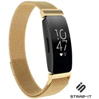 Strap-it Milanees Smartwatch bandje - Geschikt voor Fitbit Inspire / Inspire HR / Inspire 2 Milanese band - goud - Horlogeband / Polsband / Armband - Maat: Maat S