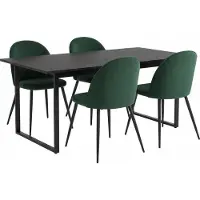 Ebuy24 Tilst eethoek eettafel zwarte marmerprint 90x160 4 stoelen velours groen.