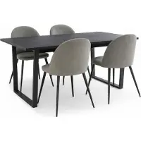 Ebuy24 Tilst eethoek eettafel zwarte marmerprint 90x160 4 stoelen velours grijs.