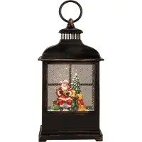 Anna's Collection Automatische Sneeuwbol Lantaarn Kerstman Zwart Met Verlichting 11 X 15,5 X 27 Cm