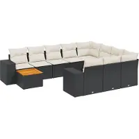 vidaXL 11-delige tuinmeubelset met kussens, zwart, polyrotan
