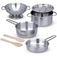 Melissa & Doug – Speelgoedpannenset – 8-delig – RVS – Met opbergrek