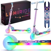 Sun baby LUMI RIDE Kinderstep 2 wielen, Scooter voor kinderen vanaf 3 jaar, LED - 7 kleuren, 20 programma’s - 3 niveaus stuurverstelling, voetrem, afneembare handvatten (Eenhoorn)