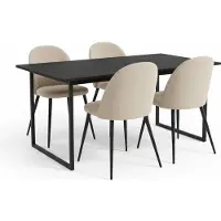 Ebuy24 Tilst eethoek eettafel zwarte marmerprint 90x160 4 stoelen velours beige.