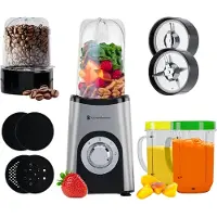 Kitchenbrothers Smoothie Blender - 2-in-1 Mini Blender - 4 Bekers - Zilver
