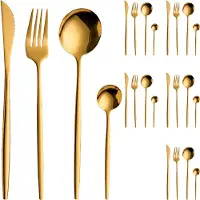 Somstyle 6 Persoons Bestekset - 24-Delig - Messen, Vorken, Lepels & Theelepels - RVS Bestek - Dessertlepels - Goudkleurig