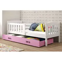 BMS - Kinderbed - 80x160 cm - Wit/Roze - Inclusief Matras en Lade