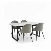 Ebuy24 Tilst eethoek eettafel wit marmerprint 90x160 4 stoelen velours grijs.