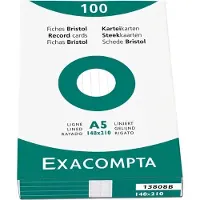Exacompta 10x etui 100 steekkaarten bristol - gelijnd niet geperforeerd 148x210mm - Wit - 13808B