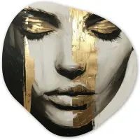 MuchoWow Organische wanddecoratie 60x60 cm - Organisch schilderij Ogen - Gezicht - Goud - Strepen - Muurdecoratie woonkamer - Kamer decoratie - Schilderijen - Muurcirkel aesthetic