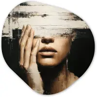 MuchoWow Organische wanddecoratie 40x40 cm - Organisch schilderij Hand - Gezicht - Strepen - Abstract - Muurdecoratie woonkamer - Kamer decoratie - Schilderijen - Muurcirkel aesthetic