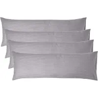 Homescapes Satijn Streep Katoen Kussensloop 50x140 cm Langwerpig – Set van 4 – Zilvergrijs – 100% Egyptisch Katoen – Draaddichtheid 330