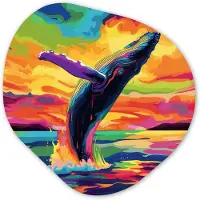 MuchoWow Organische wanddecoratie 60x60 cm - Organisch schilderij Zonsondergang - Walvis - Geschilderd - Kleurrijk - Muurdecoratie woonkamer - Kamer decoratie - Schilderijen - Muurcirkel aesthetic