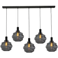 Masterlight 5-lichts hanglamp - zwart - Porto met Ball smoke glazen - Ø 30cm