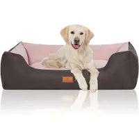 Knuffelwuff Hondenbed Luke van velours met fijn handgeweven karakter XXL 120 x 85cm zwart-roze