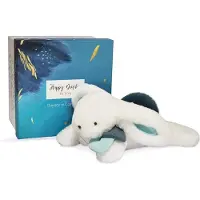 Doudou et Compagnie Doudou en Compagnie - Knuffel Konijn - 25 cm - Witte/Blauwe Pauw Pompon Konijn - Mooie Cadeaubox - Happy Pop - Happy Doudou To You