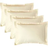 Homescapes Satijn Streep Katoen Kussensloop 50x75 cm met Sierrand – Set van 4 – Lichtgeel – 100% Egyptisch Katoen Satijn – Draaddichtheid 330