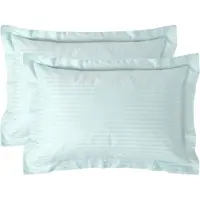 Homescapes Satijn Streep Katoen Kussensloop 50x75 cm met Sierrand – Set van 2 – Aquablauw – 100% Egyptisch Katoen Satijn – Draaddichtheid 330