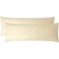Homescapes Satijn Streep Katoen Kussensloop 50x140 cm Langwerpig – Set van 2 – Lichtgeel – 100% Egyptisch Katoen – Draaddichtheid 330