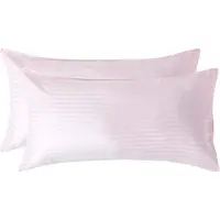 Homescapes Satijn Streep Katoen Kussensloop 50x90 cm – Set van 2 – Roze – 100% Egyptisch Katoen – Draaddichtheid 330