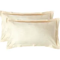 Homescapes Satijn Streep Katoen Kussensloop 50x90 cm met Sierrand – Set van 2 – Lichtgeel – 100% Egyptisch Katoen Satijn – Draaddichtheid 330