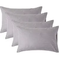 Homescapes Satijn Streep Katoen Kussensloop 50x75 cm – Set van 4 – Zilvergrijs – 100% Egyptisch Katoen – Draaddichtheid 330