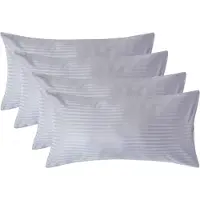 Homescapes Satijn Streep Katoen Kussensloop 50x90 cm – Set van 4 – Zilvergrijs – 100% Egyptisch Katoen – Draaddichtheid 330