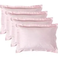 Homescapes Satijn Streep Katoen Kussensloop 50x75 cm met Sierrand – Set van 4 – Roze – 100% Egyptisch Katoen Satijn – Draaddichtheid 330