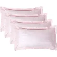 Homescapes Satijn Streep Katoen Kussensloop 50x90 cm met Sierrand – Set van 4 – Roze – 100% Egyptisch Katoen Satijn – Draaddichtheid 330