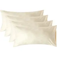 Homescapes Satijn Streep Katoen Kussensloop 50x90 cm – Set van 4 – Lichtgeel – 100% Egyptisch Katoen – Draaddichtheid 330