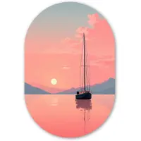 MuchoWow Muurovaal 60x90 cm - Ovale wanddecoratie Zeilboot - Roze zee - Zonsondergang - Bergen - Ovalen schilderij - Muurdecoratie woonkamer - Kamer decoratie - Schilderijen - Wandcirkel