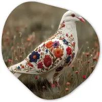 MuchoWow Organische wanddecoratie 60x60 cm - Organisch schilderij Duif - Bloemen - Natuur - Muurdecoratie woonkamer - Kamer decoratie - Schilderijen - Muurcirkel aesthetic