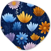 MuchoWow Organische wanddecoratie 60x60 cm - Organisch schilderij Bloemen - Patroon - Blauw - Contrast - Muurdecoratie woonkamer - Kamer decoratie - Schilderijen - Muurcirkel aesthetic