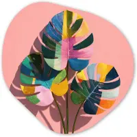 MuchoWow Organische wanddecoratie 60x60 cm - Organisch schilderij Bladeren - Geschilderd - Vlakken - Kleurrijk - Muurdecoratie woonkamer - Kamer decoratie - Schilderijen - Muurcirkel aesthetic