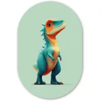 MuchoWow Muurovaal 40x60 cm - Ovale wanddecoratie Cartoon - Dino - Oranje - Stekels - Ovalen schilderij - Muurdecoratie woonkamer - Kamer decoratie - Schilderijen - Wandcirkel