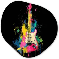 MuchoWow Organische wanddecoratie 90x90 cm - Organisch schilderij Gitaar - Kleurrijk - Verf - Muurdecoratie woonkamer - Kamer decoratie - Schilderijen - Muurcirkel aesthetic