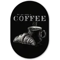 MuchoWow Muurovaal 80x120 cm - Ovale wanddecoratie Koffie - Croissant - Tekst - Ovalen schilderij - Muurdecoratie woonkamer - Kamer decoratie - Schilderijen - Wandcirkel