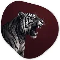MuchoWow Organische wanddecoratie 40x40 cm - Organisch schilderij Tijger - Brult - Bordeaux - Muurdecoratie woonkamer - Kamer decoratie - Schilderijen - Muurcirkel aesthetic