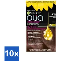 Garnier 10 x - Olia 4.15 - Haarkleuring - Kastanje Middenbruin - Zonder Ammoniak - 100% Grijsdekking - Haarkleuring - Kastanje Middenbruin - Permanent Haarverf - Zonder Ammoniak - 100% Grijsdekking