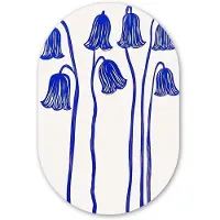MuchoWow Muurovaal 80x120 cm - Ovale wanddecoratie Bloemen - Blauw - Lijnen - Bloemblaadjes - Ovalen schilderij - Muurdecoratie woonkamer - Kamer decoratie - Schilderijen - Wandcirkel