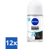 Nivea 12 x - Deodorant - Roller - Black & White Invisible Pure - 50 ml - Anti-transpirant - Zweetbehandeling - Deodorant - 48 Uur Bescherming - Witte Strepen