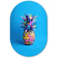 MuchoWow Muurovaal 60x90 cm - Ovale wanddecoratie Ananas - Blauw - Tropisch - Vrolijk - Ovalen schilderij - Muurdecoratie woonkamer - Kamer decoratie - Schilderijen - Wandcirkel