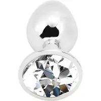 PLGZ - Rosebud Metalen Buttplug - Zilver- Witte Siersteen -Verkrijgbaar in 3 maten Medium
