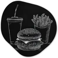 MuchoWow Organische wanddecoratie 60x60 cm - Organisch schilderij Hamburger - Friet - Frisdrank - Krijttekening - Muurdecoratie woonkamer - Kamer decoratie - Schilderijen - Muurcirkel aesthetic