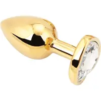 PLGZ - Hartvormige Metalen Buttplug - Goud - Witte Siersteen - Verkrijgbaar in 3 maten Large