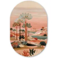 MuchoWow Muurovaal 60x90 cm - Ovale wanddecoratie Roze landschap - Palmen - Water - Ovalen schilderij - Muurdecoratie woonkamer - Kamer decoratie - Schilderijen - Wandcirkel