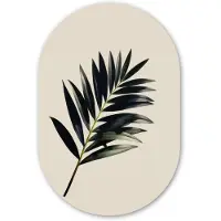 MuchoWow Muurovaal 60x90 cm - Ovale wanddecoratie Palmblad - Subtiel - Groen - beige - Ovalen schilderij - Muurdecoratie woonkamer - Kamer decoratie - Schilderijen - Wandcirkel