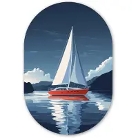 MuchoWow Muurovaal 40x60 cm - Ovale wanddecoratie Zeilboot - Donkere bergen - Stilte - Ovalen schilderij - Muurdecoratie woonkamer - Kamer decoratie - Schilderijen - Wandcirkel